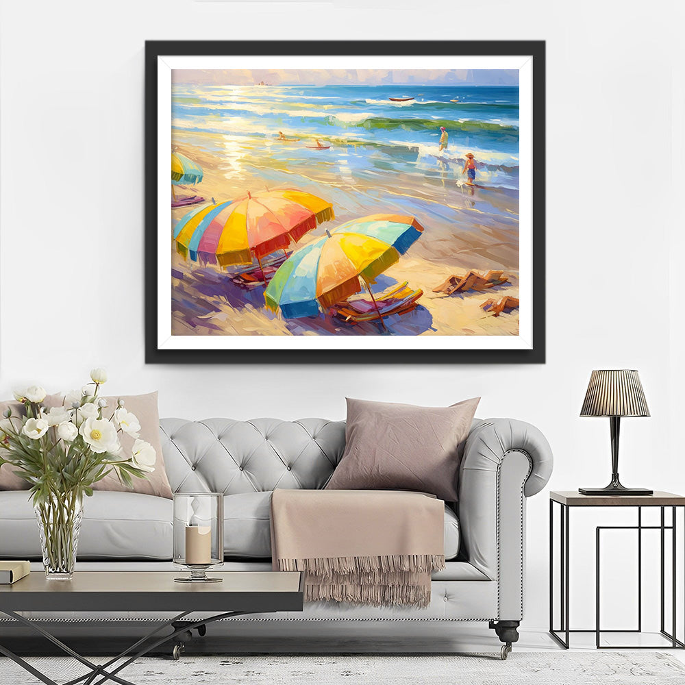 Chaise Longue avec Parasol au Bord de la Mer Broderie Diamant