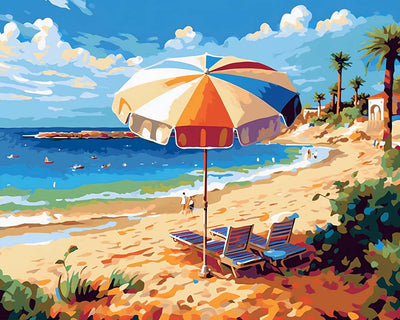 Chaise Longue avec Parasol et Mer Broderie Diamant