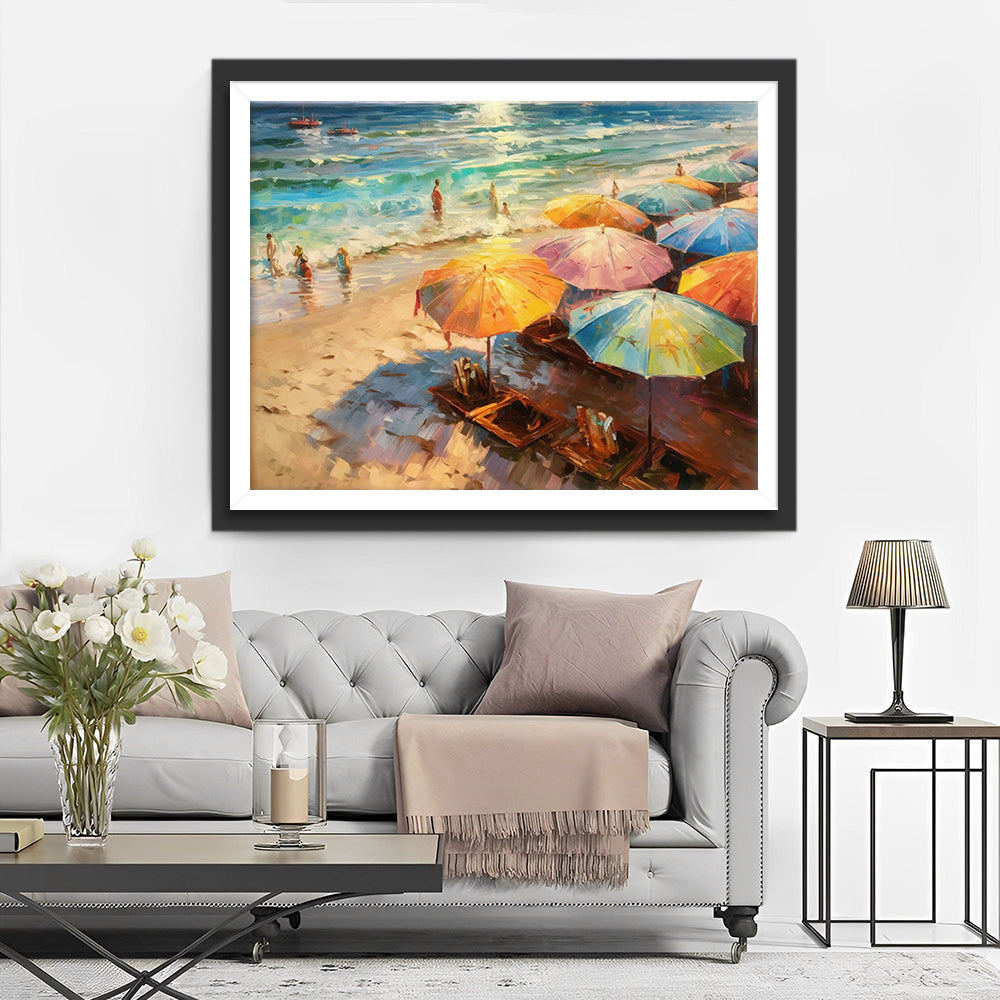 Chaise Longue avec Parasol sur la Plage Broderie Diamant