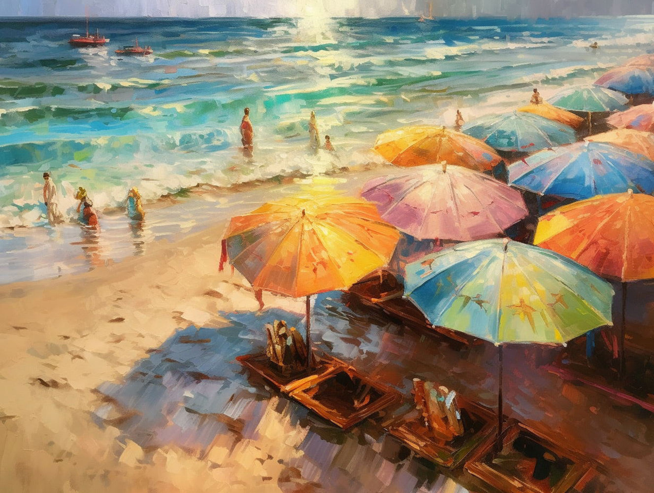 Chaise Longue avec Parasol sur la Plage Broderie Diamant