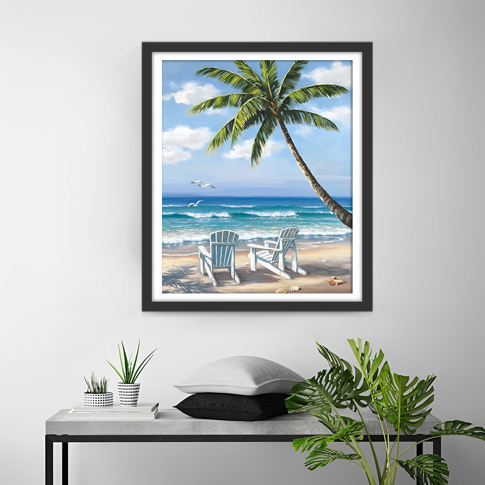 Chaises de Plage et Palmiers Broderie Diamant