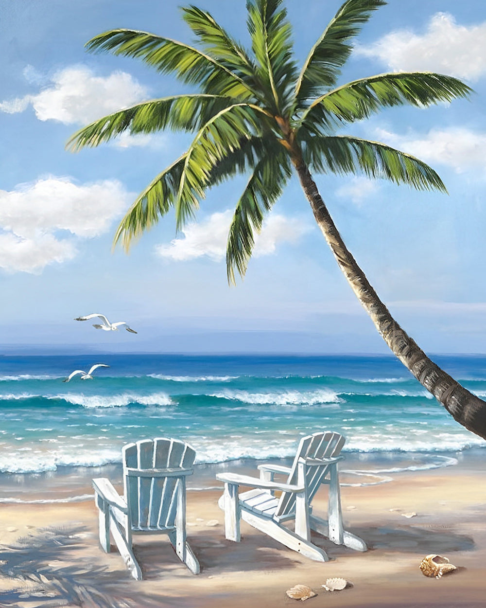 Chaises de Plage et Palmiers Broderie Diamant