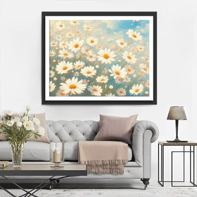 Champ de Marguerites Blanches Broderie Diamant