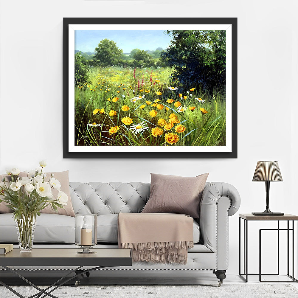 Champ Sauvage de Chrysanthèmes Jaunes Broderie Diamant