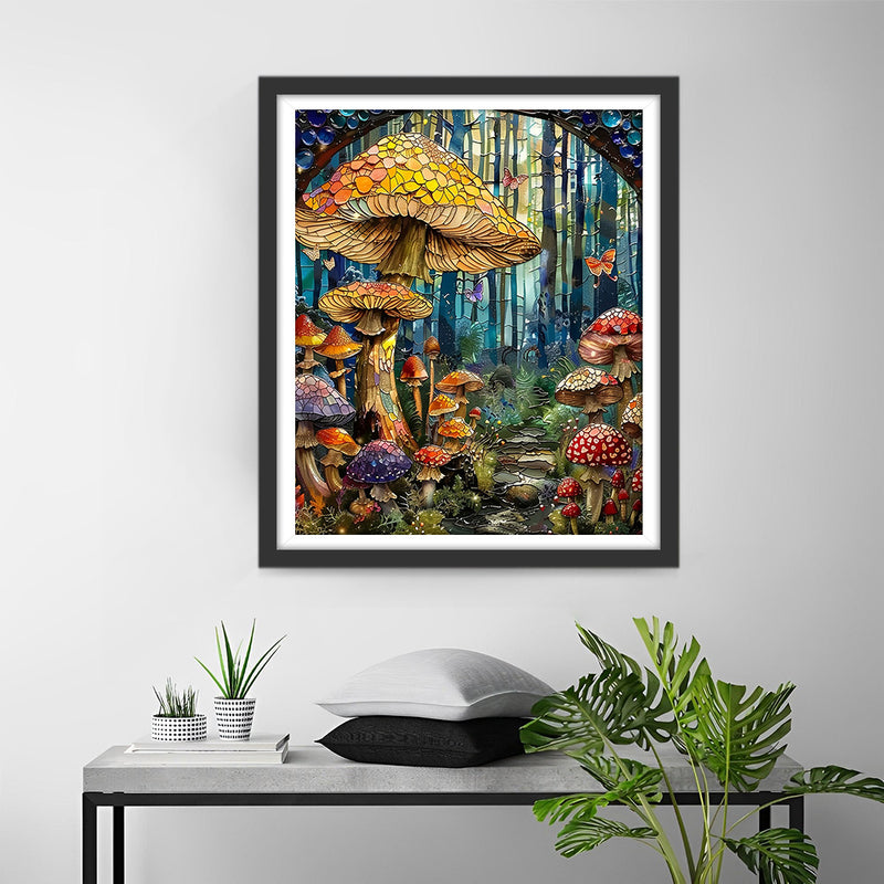 Champignons Abstraits dans la Forêt Broderie Diamant