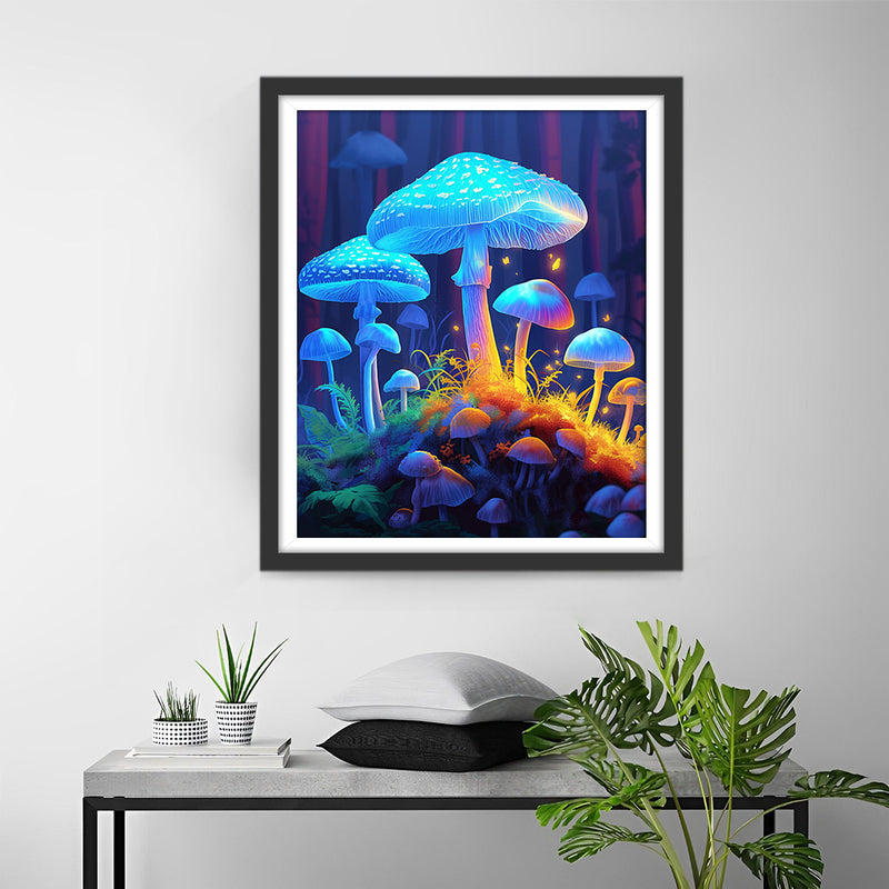 Champignons Bleus Lumineux Broderie Diamant