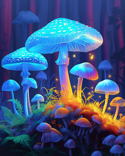 Champignons Bleus Lumineux Broderie Diamant