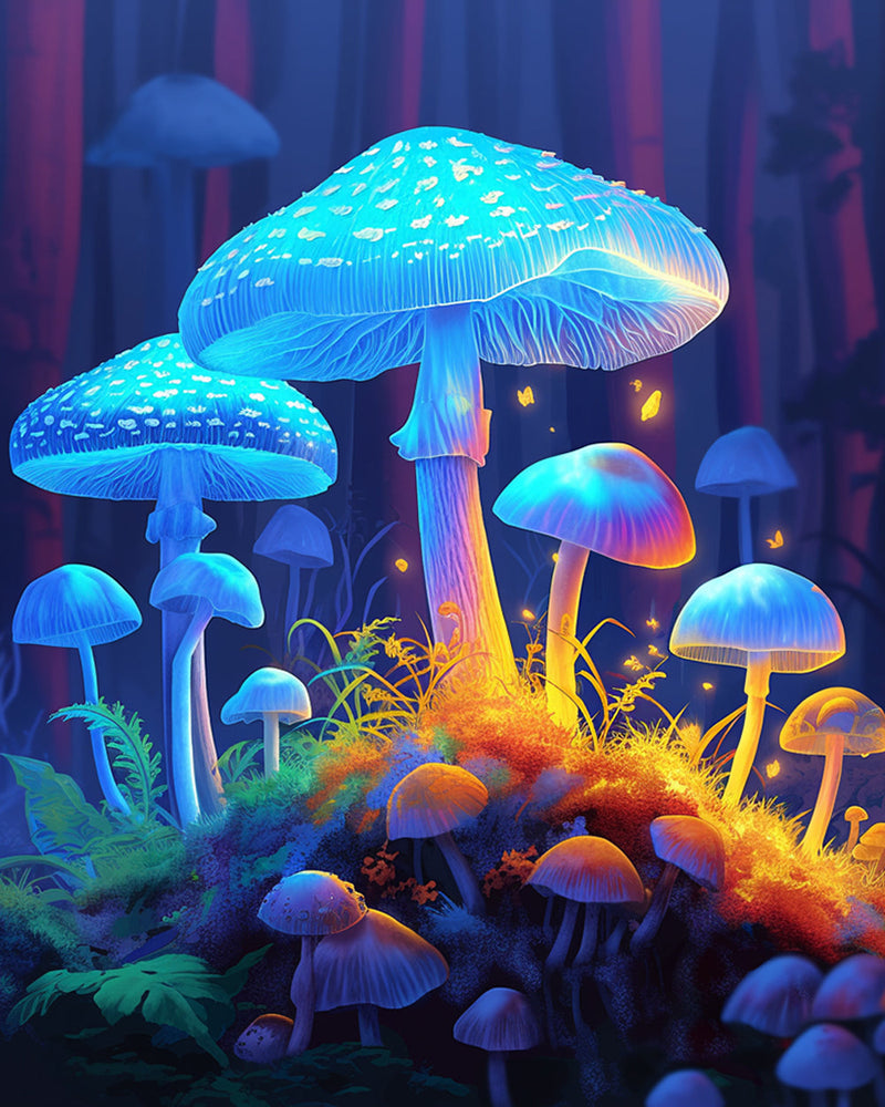Champignons Bleus Lumineux Broderie Diamant