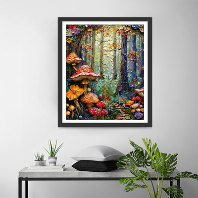 Champignons et Fleurs Abstraits dans la Forêt Broderie Diamant
