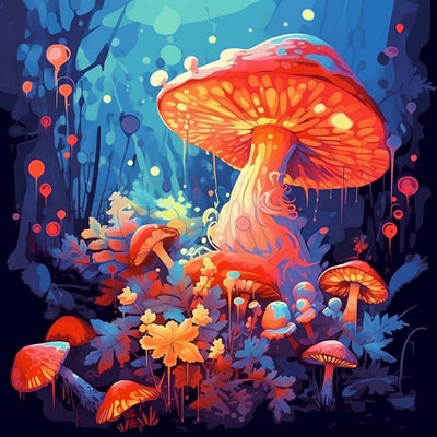 Champignons Geants Lumineux dans la Vallée Broderie Diamant