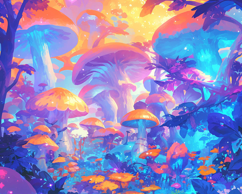 Champignons Lumineux dans la Forêt Broderie Diamant