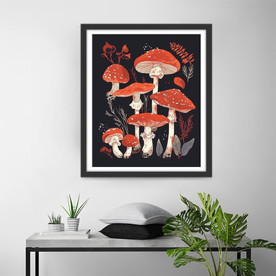 Champignons Rouges dans l'Obscurite Broderie Diamant