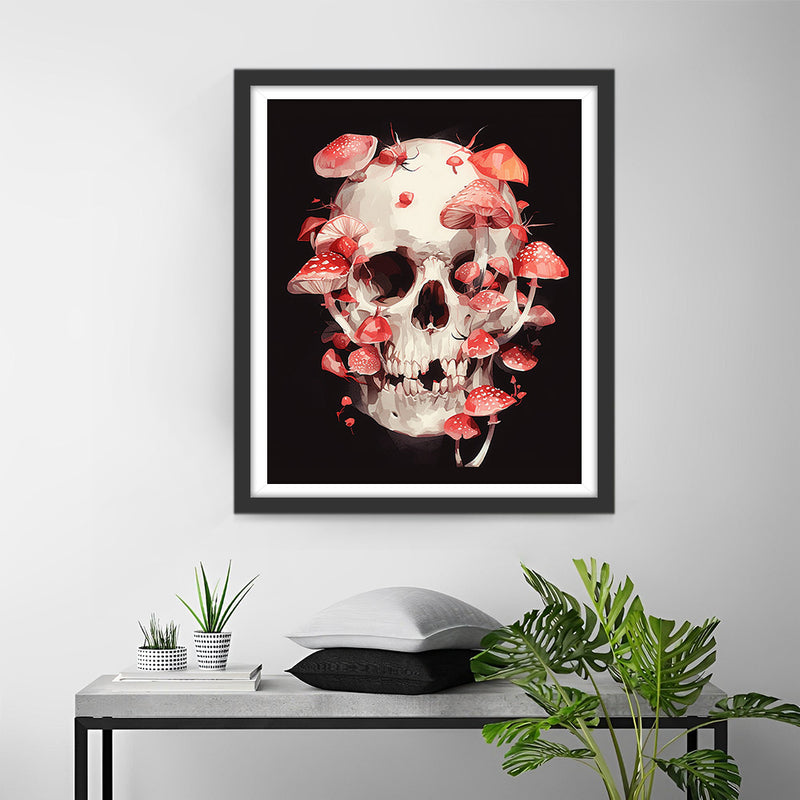 Champignons Rouges sur le Crâne Broderie Diamant