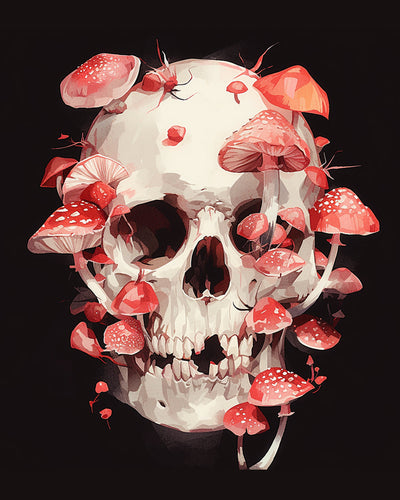 Champignons Rouges sur le Crâne Broderie Diamant