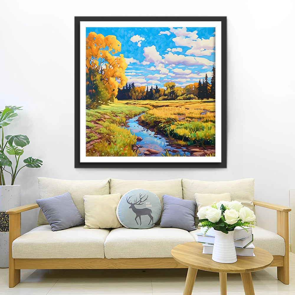 Champs d'Automne sous le Ciel Bleu Broderie Diamant