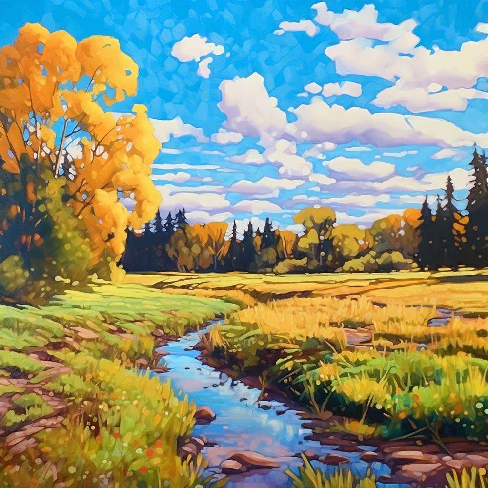 Champs d'Automne sous le Ciel Bleu Broderie Diamant