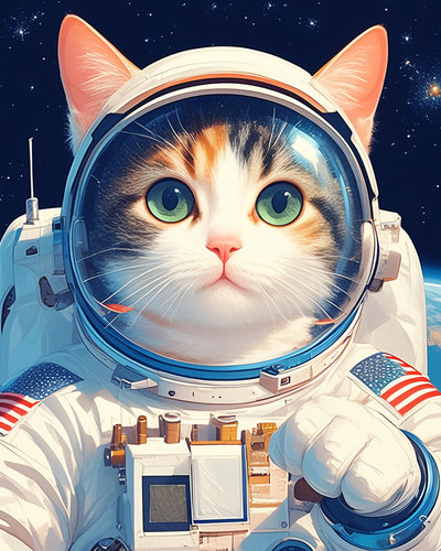 Chat Astronaute Broderie Diamant