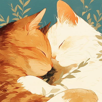 Chat Blanc et Chat Orange Dormant Ensemble Broderie Diamant