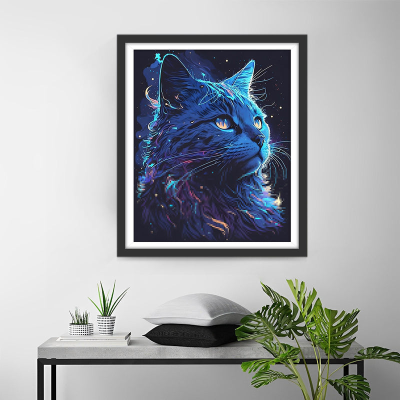 Chat Bleu à Poils Longs Broderie Diamant