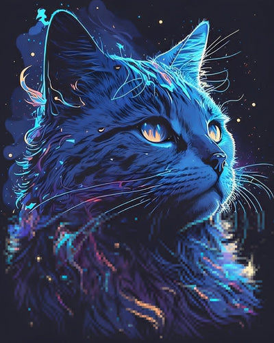 Chat Bleu à Poils Longs Broderie Diamant