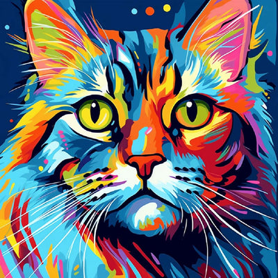 Chat Coloré aux Yeux Verts Broderie Diamant