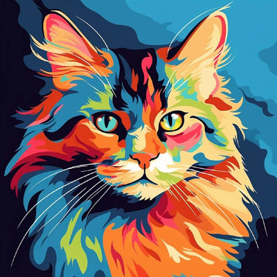 Chat Coloré Sérieux Broderie Diamant