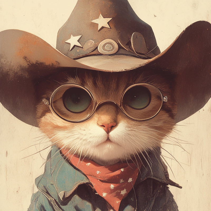Chat Cow-boy Avec des Lunettes Broderie Diamant