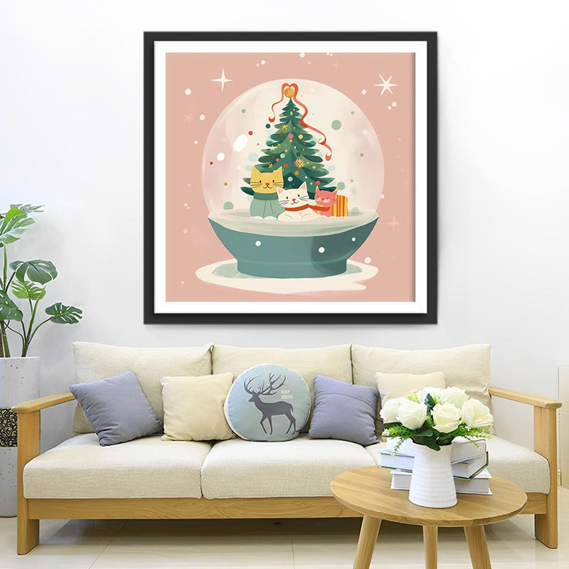 Chat de Noël et Boule de Cristal Broderie Diamant