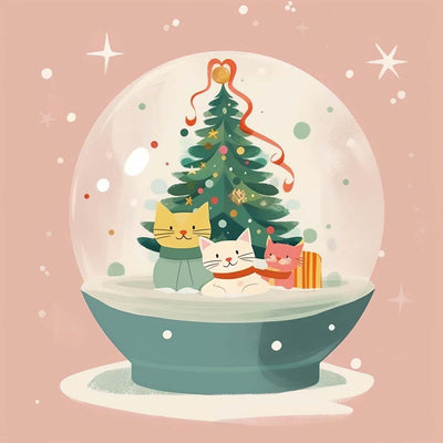 Chat de Noël et Boule de Cristal Broderie Diamant