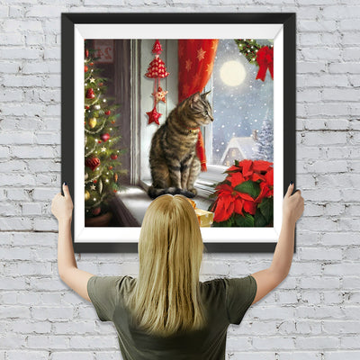 Chat et Noël Fête Broderie Diamant