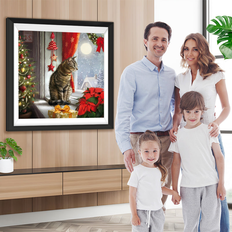 Chat et Noël Fête Broderie Diamant