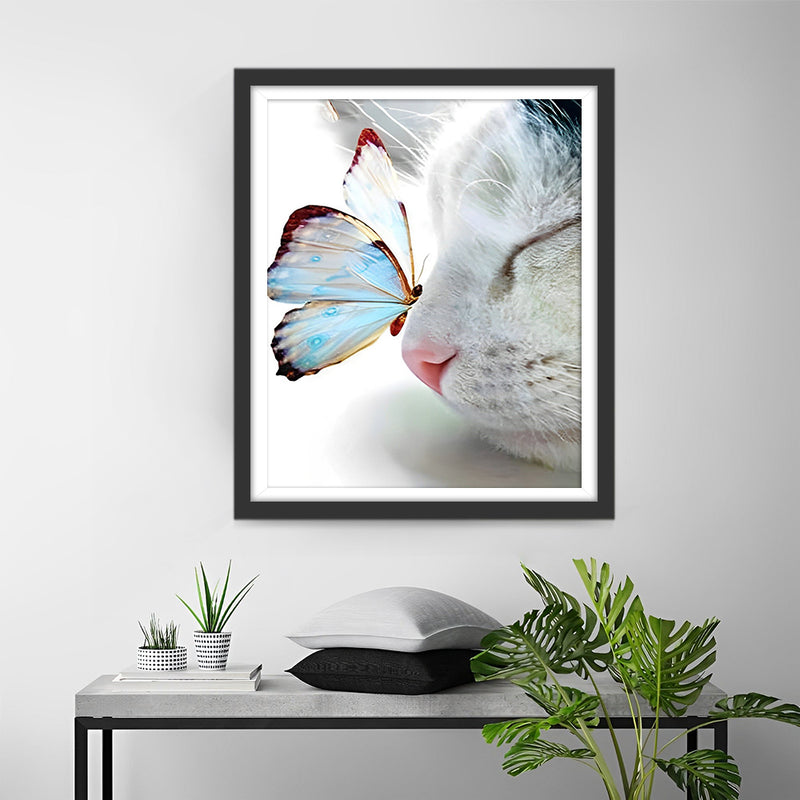 Chat et Papillon Jaune Broderie Diamant