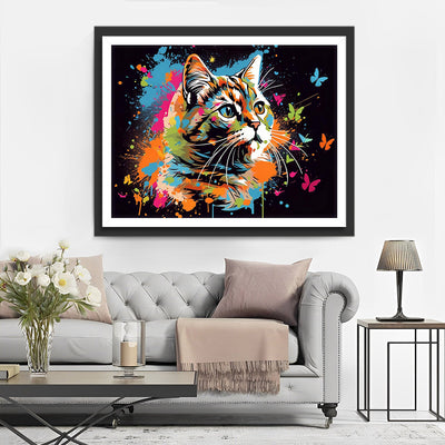 Chat et Papillon dans le Noir Broderie Diamant