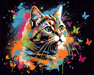 Chat et Papillon dans le Noir Broderie Diamant