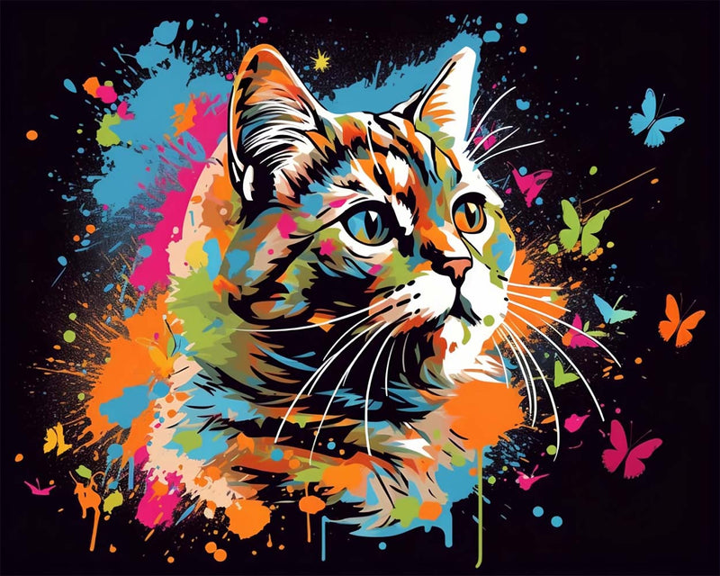 Chat et Papillon dans le Noir Broderie Diamant