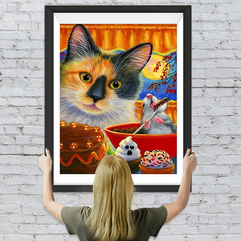 Chat et Souris Faisant des Desserts Broderie Diamant