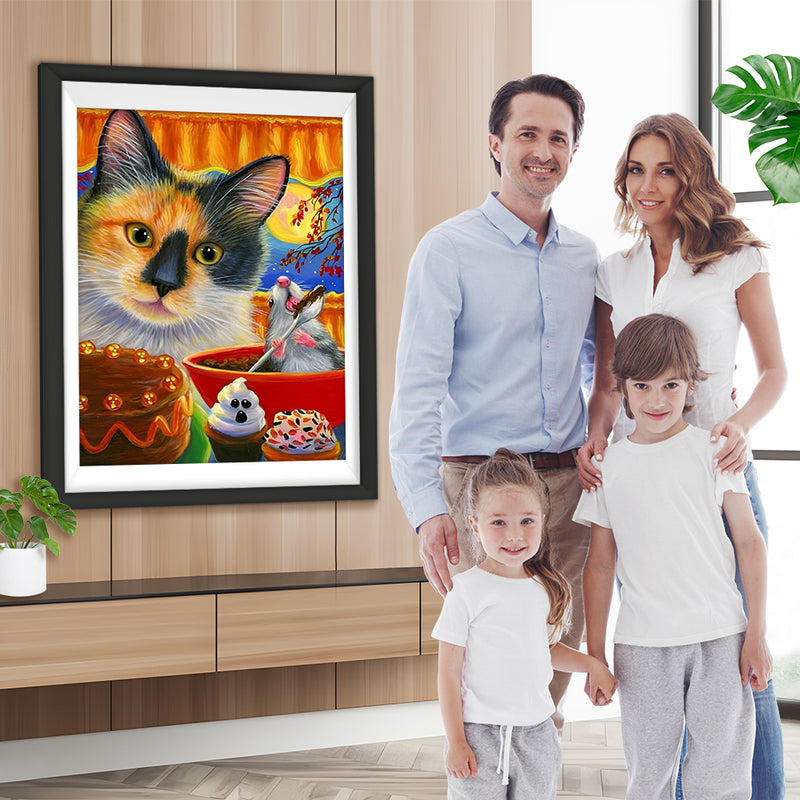 Chat et Souris Faisant des Desserts Broderie Diamant