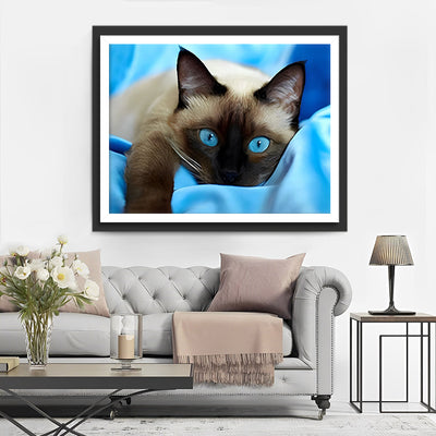 Chat Gris aux Yeux Bleus Broderie Diamant