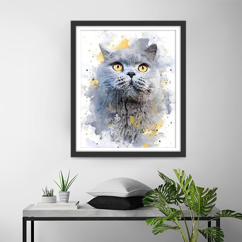 Chat Gris Gros Broderie Diamant