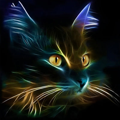 Chat Lumineux dans le Noir Broderie Diamant