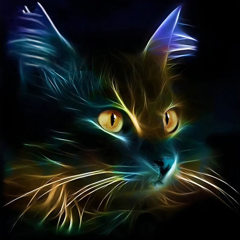 Chat Lumineux dans le Noir Broderie Diamant