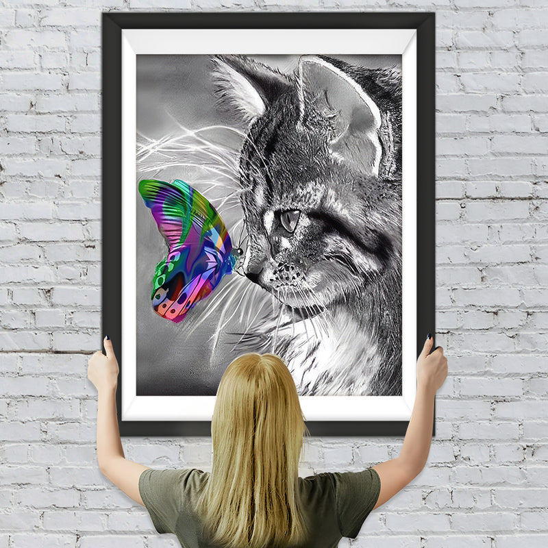 Chat Maine Coon et Papillon Coloré Broderie Diamant