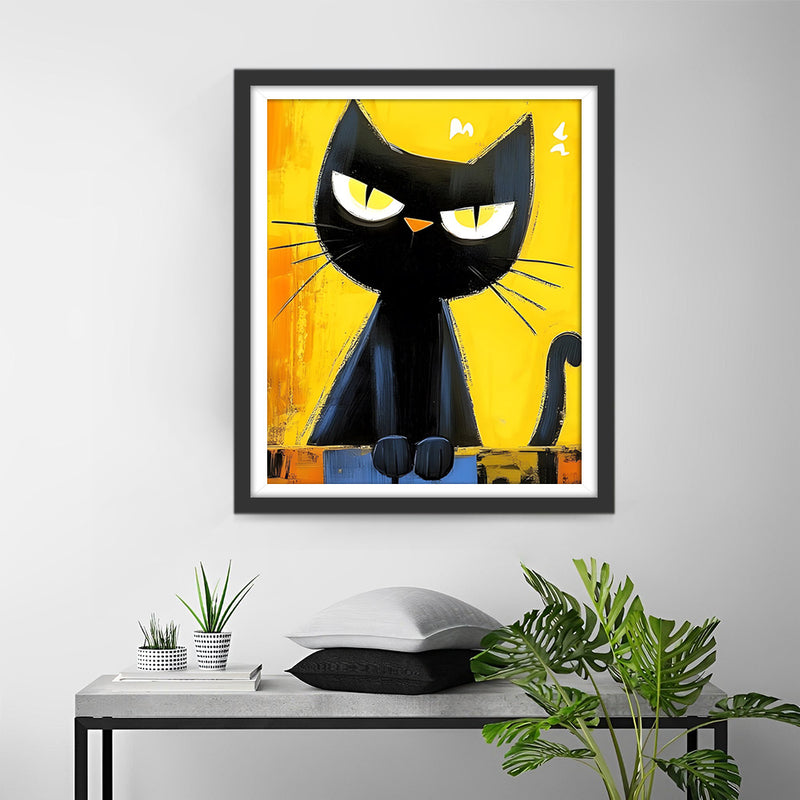 Chat Noir Dessin Animé en Colère Broderie Diamant