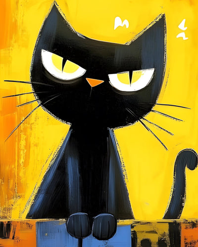 Chat Noir Dessin Animé en Colère Broderie Diamant