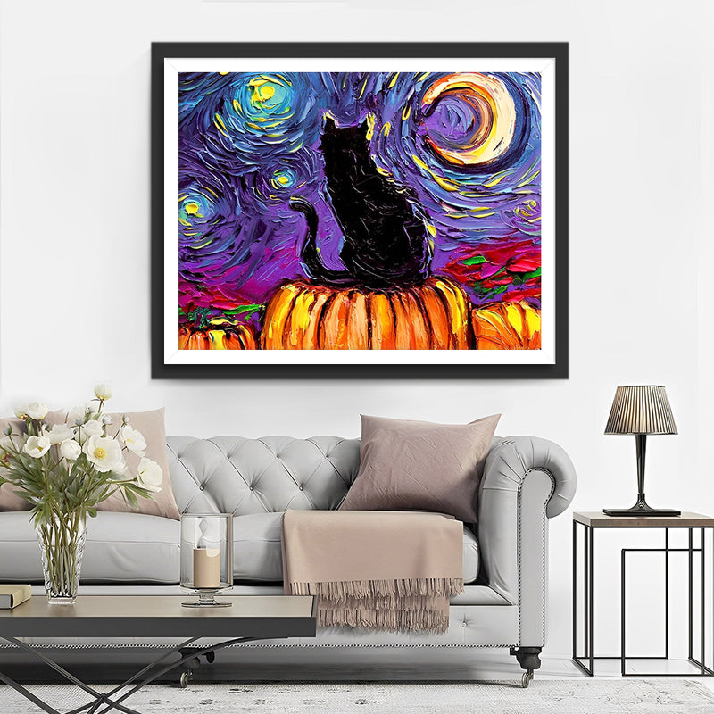 Chat Noir et Ciel Étoilé Broderie Diamant