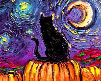 Chat Noir et Ciel Étoilé Broderie Diamant