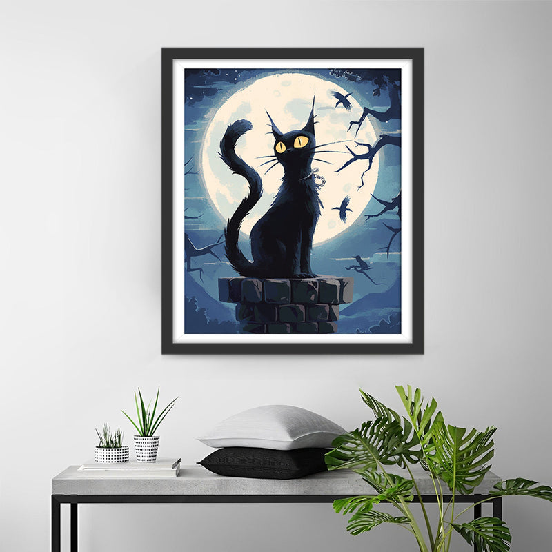 Chat Noir et Lune Broderie Diamant