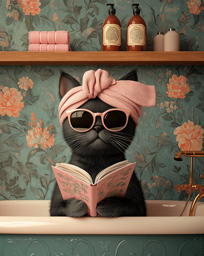 Chat Noir Lisant un Livre Broderie Diamant
