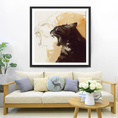 Chat Noir Rugissant Broderie Diamant