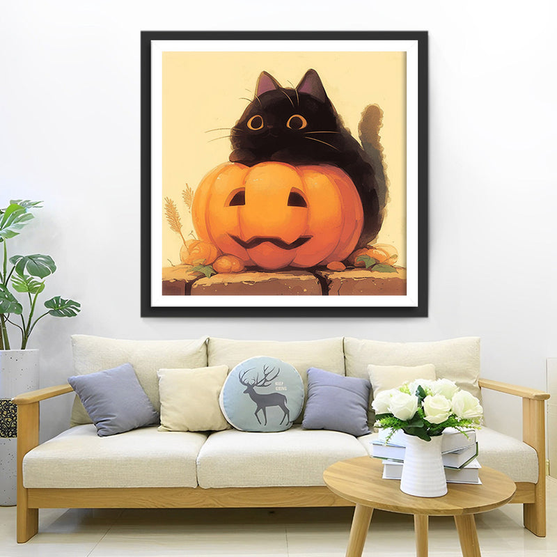 Chat Noir sur une Citrouille de Halloween Broderie Diamant